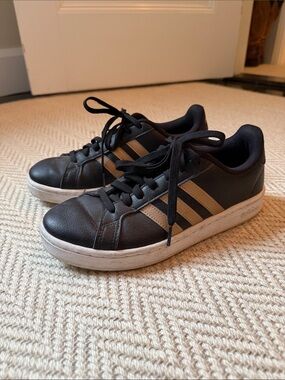 Adidas Black Sneakers with Gold Stripes Low-Top